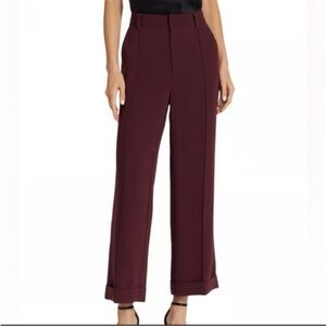 Cinq A Sept Kris Trouser Pant Pleated Cuffed Size 6 Classic Tailored Burgundy